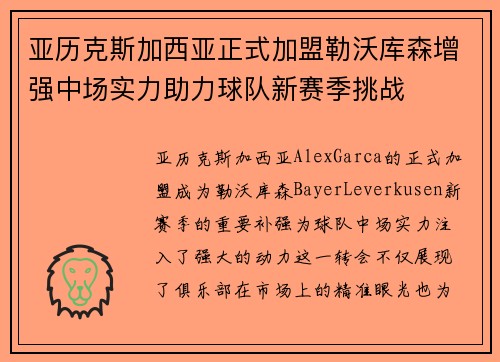 亚历克斯加西亚正式加盟勒沃库森增强中场实力助力球队新赛季挑战